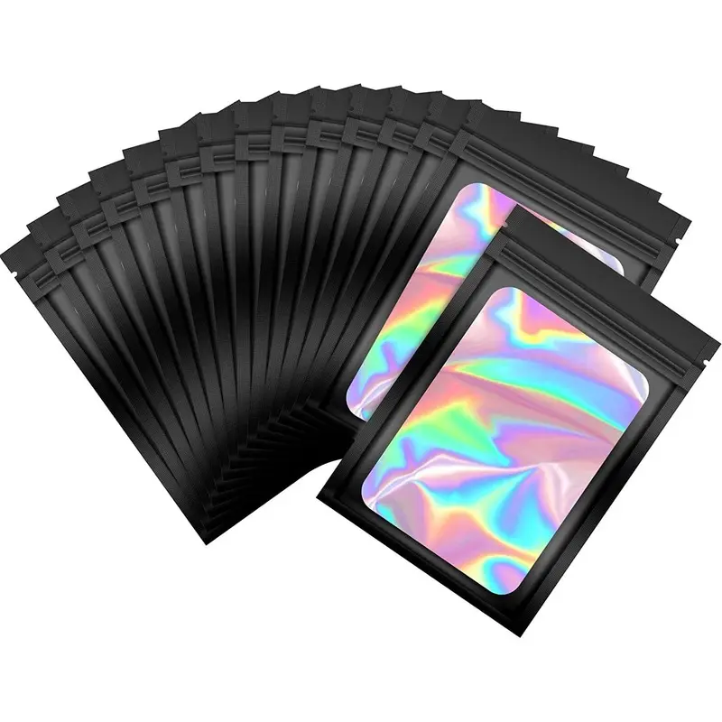 Iridescent Display Ziplock Bags Holographic Laser Plastic Zip Bags for Manicure Eyelash Earrings Ring Jewelry Storage Resealable Zipper Bags