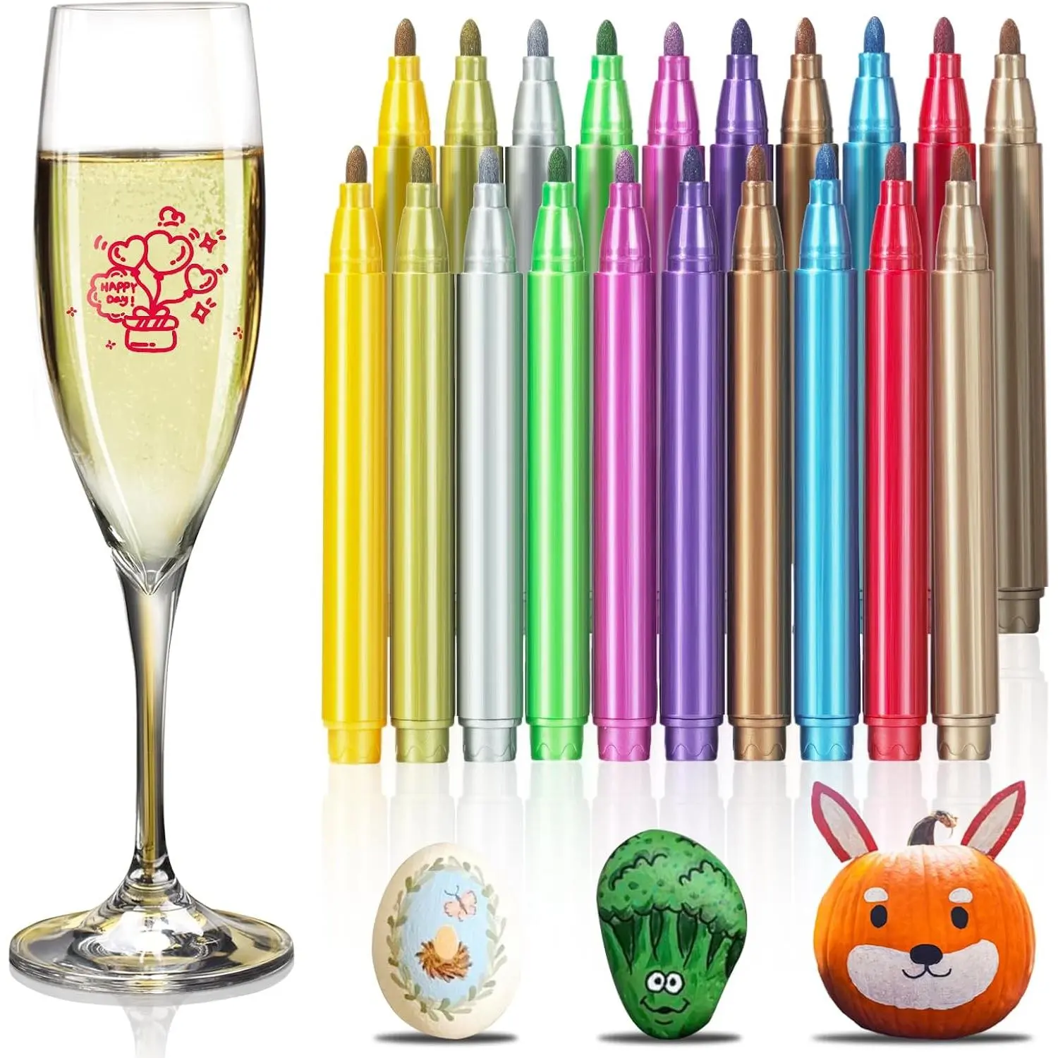 20 count Metallic  Glass Markers,10 Colors  Glass Pens Marker Washable,Drink Markers for Glasses,Party Metallic  Pen for Easter Eggs,Glasses,Rock,Mirror,Ceramic,Black Scrapbook