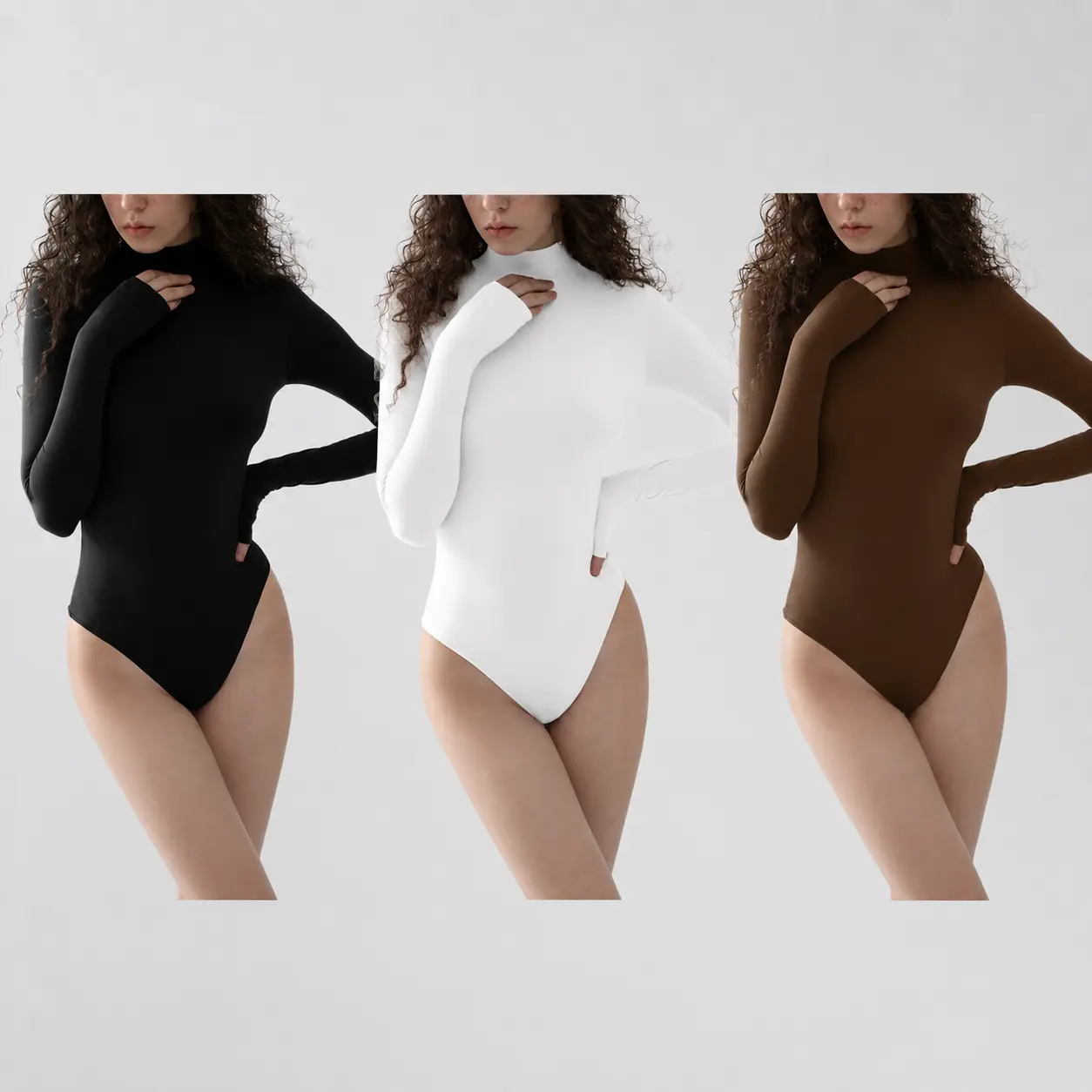 Women's Chic Mock Neck Bodysuit, Long Sleeve Buttery Soft Thong Tops, Seamless for Layering, Fashion, High Neck, Stretchy, Fashion Apparel, Snap, Button, All Season, Clothes Products, Double-Layer, Fabric, Basic