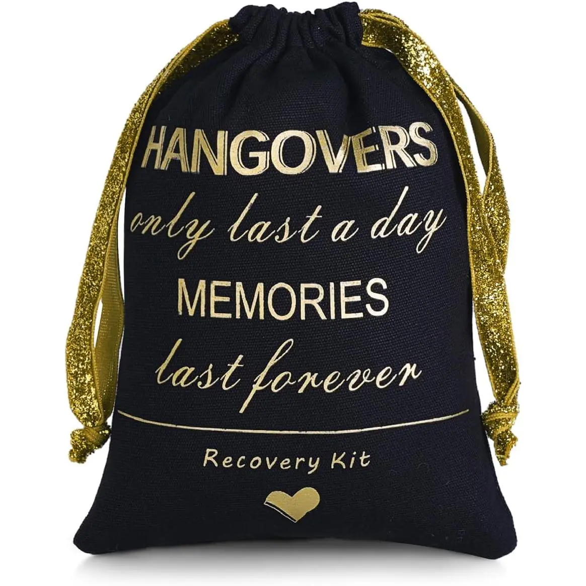 Foil Wedding Bachelorettes Hangover Kit Bags Drawstring Bags, Wedding Bridal Shower Party Favor Bags for Bridesmaid  (10pcs, Black, 5 x 7 Inch)
