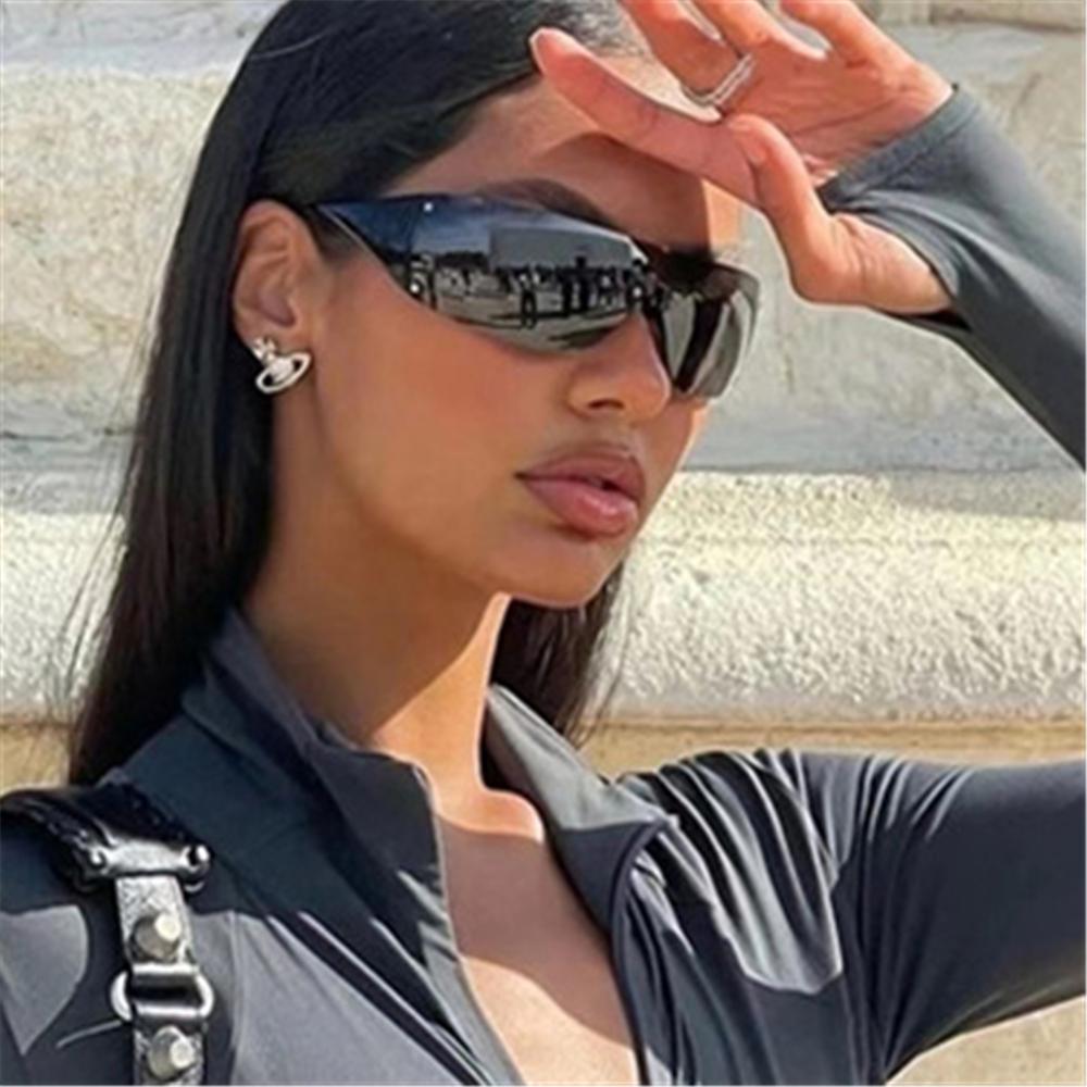 1pc Trendy Rimless Star Y2K Sunglasses for Women Men Punk One Piece Goggles Oversized Wrap Around Shades 2000's Eyewear UV400