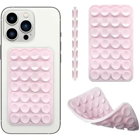 Silicone Suction Phone Case Mount 28 Strong Grip Holder Hands-Free Non-Slip Mount Double-Sided Adhesive Dash Holder for iPhone and Android Works on Glass Metal Plastic for Videos Selfies Beach Set Accessories sticky Smartphone Cellphone Stand Protective