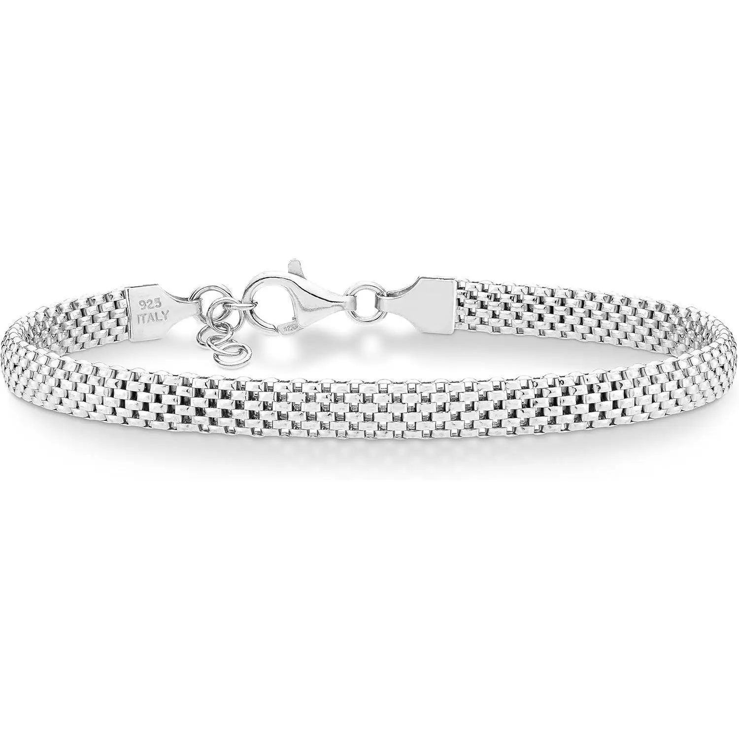 925 Sterling Silver Italian 5mm Mesh Link Chain Bracelet for Women, Made in Italy