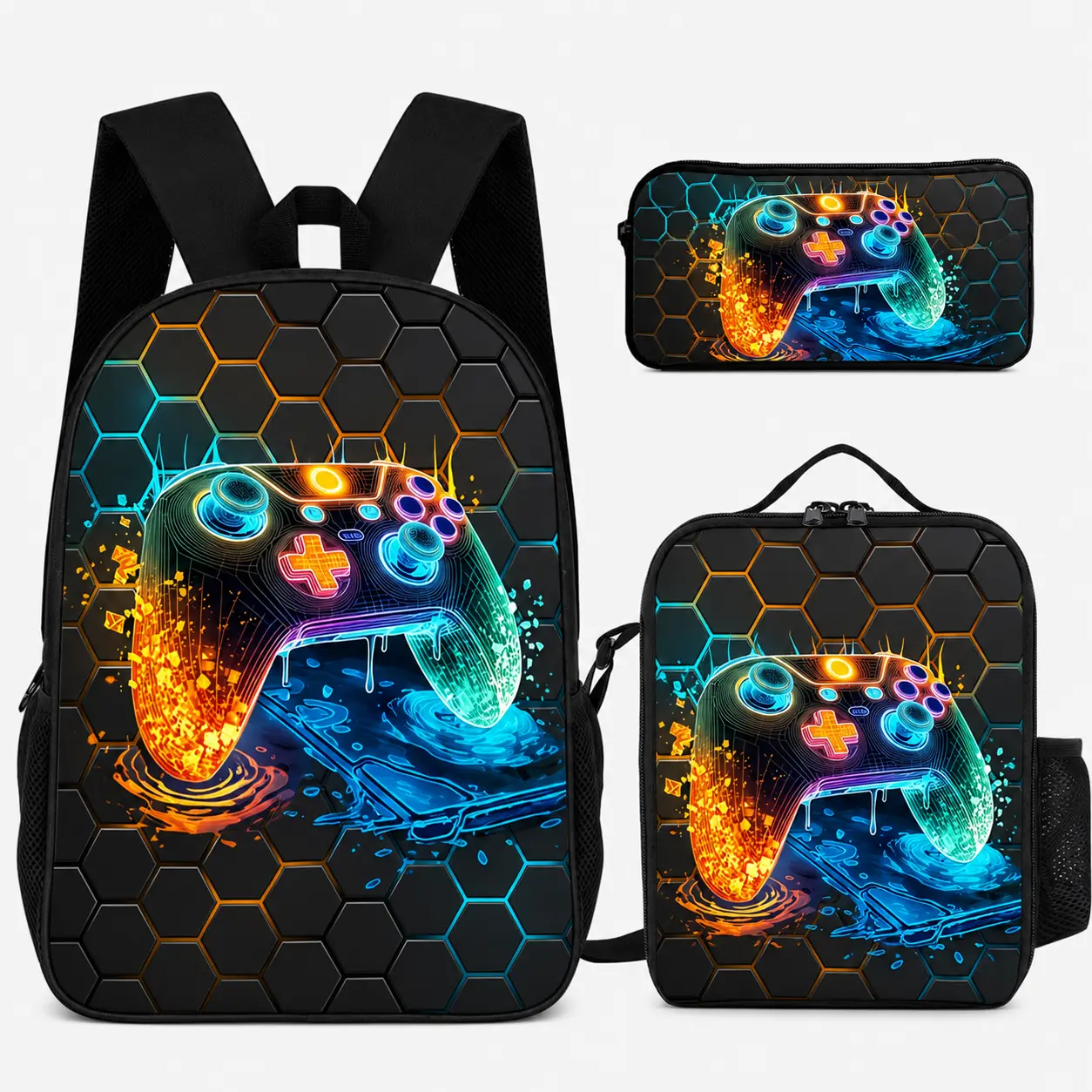 3pcs Set Cool Keyboard And Gaming Controller Backpack, Unisex Gift for Teenager Game Lovers, Back to School