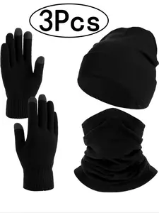 3Pcs-Unisex Gloves Scarf Hat Set, Warm Winter Accessories for Men Women, One Size Fits All, Ideal for Cold Weather Protection