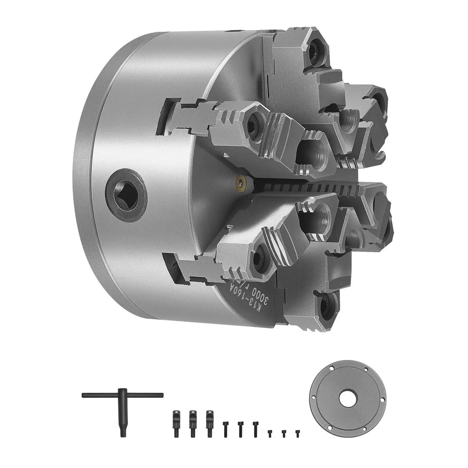 【DealsForYouDays】VEVOR 6-Jaw Lathe Chuck, 6 Inch (160 mm), Self-Centering Chuck with D1-4 Cam Lock Backing Plate, 0.12-5.71 in (3-145 mm) Clamping Range with T-wrench Screws, HT300 Material, for Wood Metal Lathe