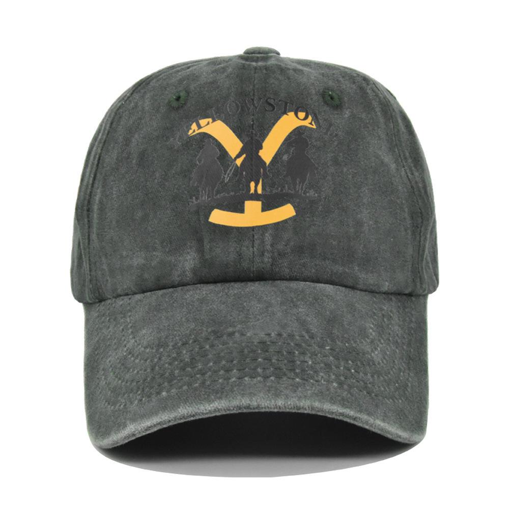 Cross-border European and American Y-print baseball cap, YELLOWSTONE embroidered duckbill cap, washed and distressed curved brim Yellowstone cap