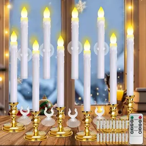 Flameless Candles 10 Pack  Operated Window Candles with Drip Texture,Remote Timer,10 Removable Candle Holders,10 Suction Cups,20   for  Decor Christmas Wedding()