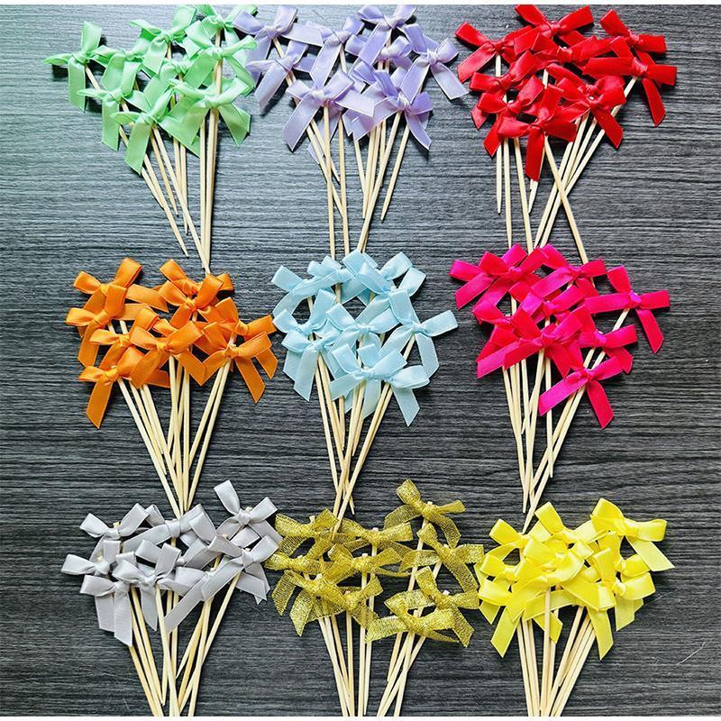10pcs Pink Bow Cupcake Topper Plugin Dessert Baking Decoration Birthday Themed Party Cake Top Cover Bow Dessert Topper Decor
