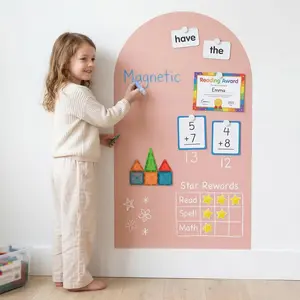 Large 39.4"x23.6" Magnetic Arch Peel and Stick Chalkboard Wall Decal Screen-Free Decor for Playroom Bedroom Learning Nook for Toddlers 1-4 Kids 5-10 Flesh Pink