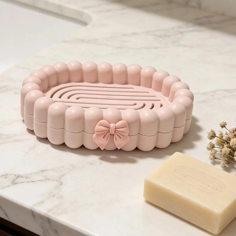 Elegant Bow Bubble Soap Dish, Shower Soap Dish, Dual Layer Drainage Storage Box, Perfect for Home Bathroom and Sink, Stylish, Decorative and Functional Design