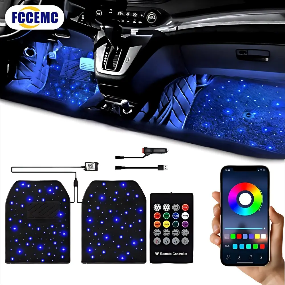 4/2PCS/Set Star Light Car Floor Mats Interior Ambient Lighting LED Galaxy Light Up Car Mats Floor Carpet Starlights For Car Automotive Floor Mats
