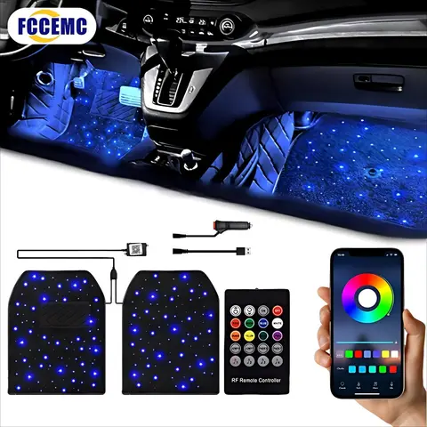 4/2PCS/Set Star Light Car Floor Mats Interior Ambient Lighting LED Galaxy Light Up Car Mats Floor Carpet Starlights For Car Auto Interior Accessories Automotive Floor Mats Car Accessory