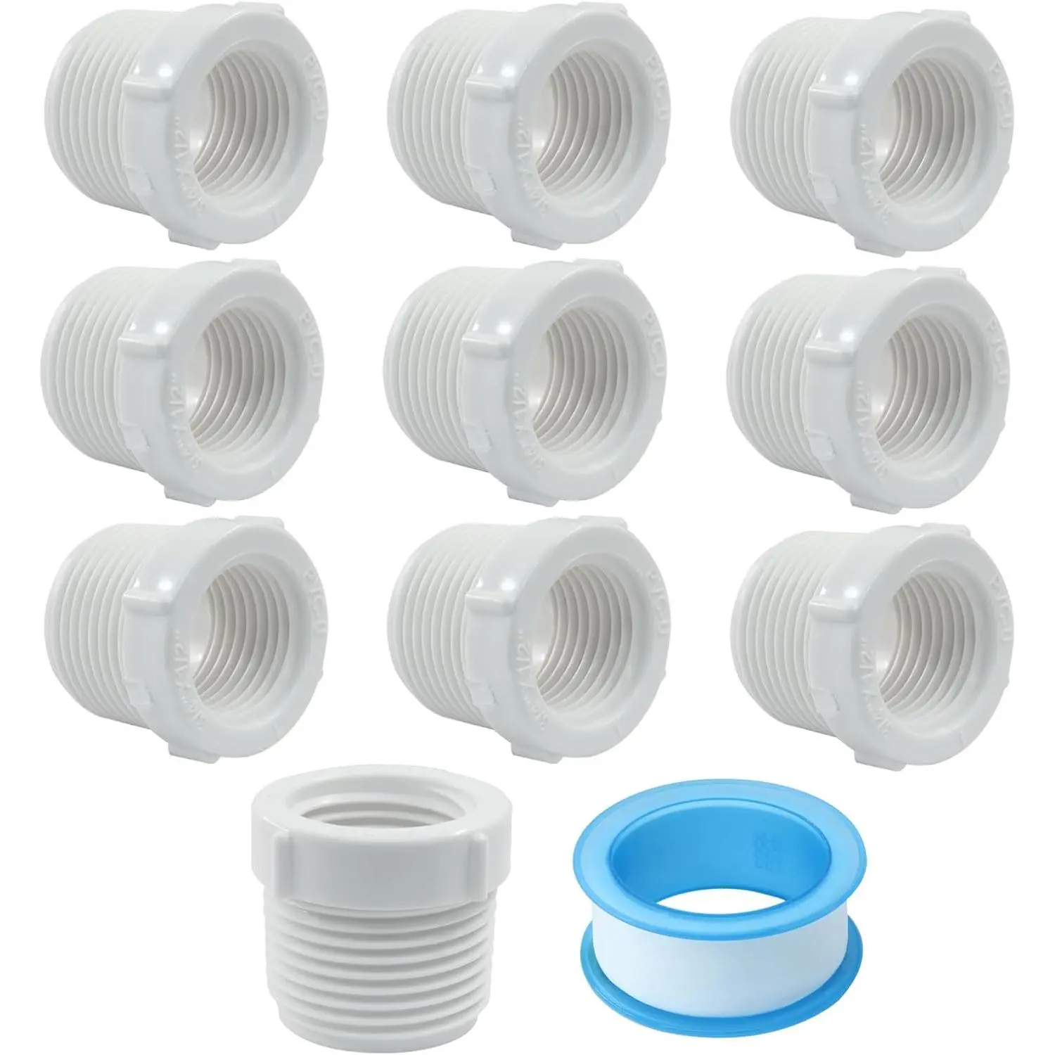 10 Pcak PVC Pipe Fitting, 3/4 Inch Male 1/2 Inch Female Thread