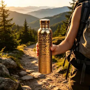 Copper Water Bottle Drinking Hammer, Handmade Stainless Steel Travel Cup, Hiking Water Bottle, 27 Ounces, Durable and Portable Design, Perfect for On-The-Go Use