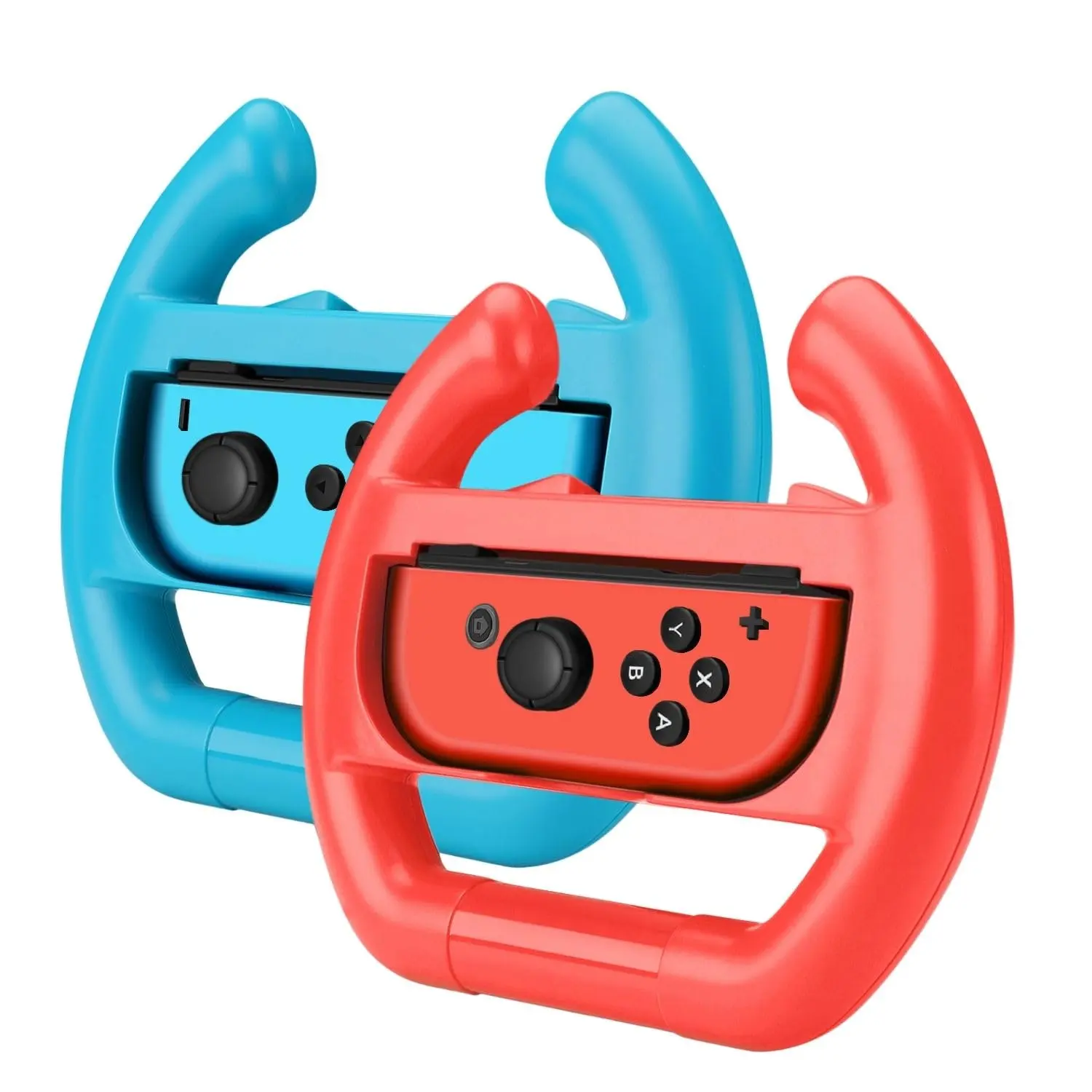 Detachable Racing Wheel Game Accessories for Nintendo Switch/Switch OLED Joy-Con Controller, 2-Piece Red + Blue Console Accessory Grip Handle Kit Attachment