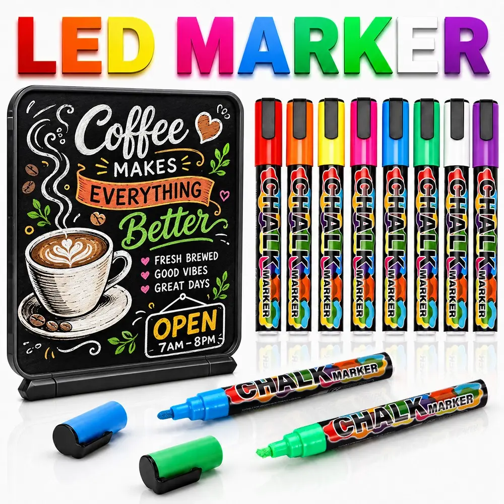 8-48 Color Liquid Chalk Pen, Dust-Free Erasable Water-Soluble Chalk, Fluorescent Marker for Whiteboard, Blackboard, Glass, Car Windows