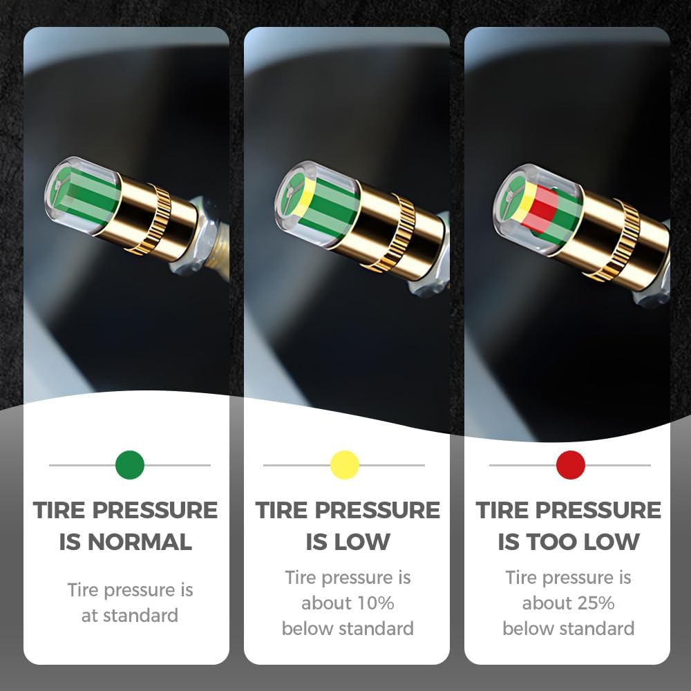 Tire Pressure Monitoring Valve 4 Pcs, 2.4Bar 36 PSI Tire Pressure Sensor Indicator Easy to Read 3 Color Eye Alert, Fit for Most Cars Tire Pressure Monitoring Valve 4 Pcs, 2.4Bar 36 PSI Tire Pressure Sensor Indicator Easy to Read 3 Color Eye Alert, Fit for Most Cars