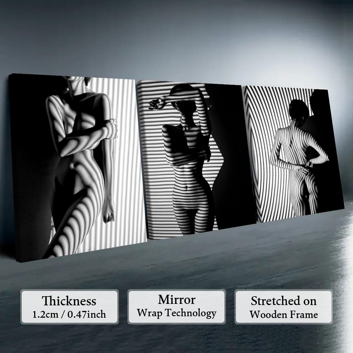 Wooden Framed Canvas Painting, 3 Counts Modern Graffiti Figure Pattern Poster, Fashion Figure Home Decoration, Room Mural, Office Decoration, Wooden Wall Art