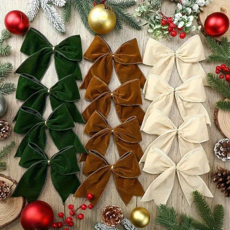 12pcs Velvet Bowls 6 Inches Country Wreath Gift Bows Retro Velvet Ribbon Bows Festival Decorations, DIY Craft Packaging Decor (cream, )