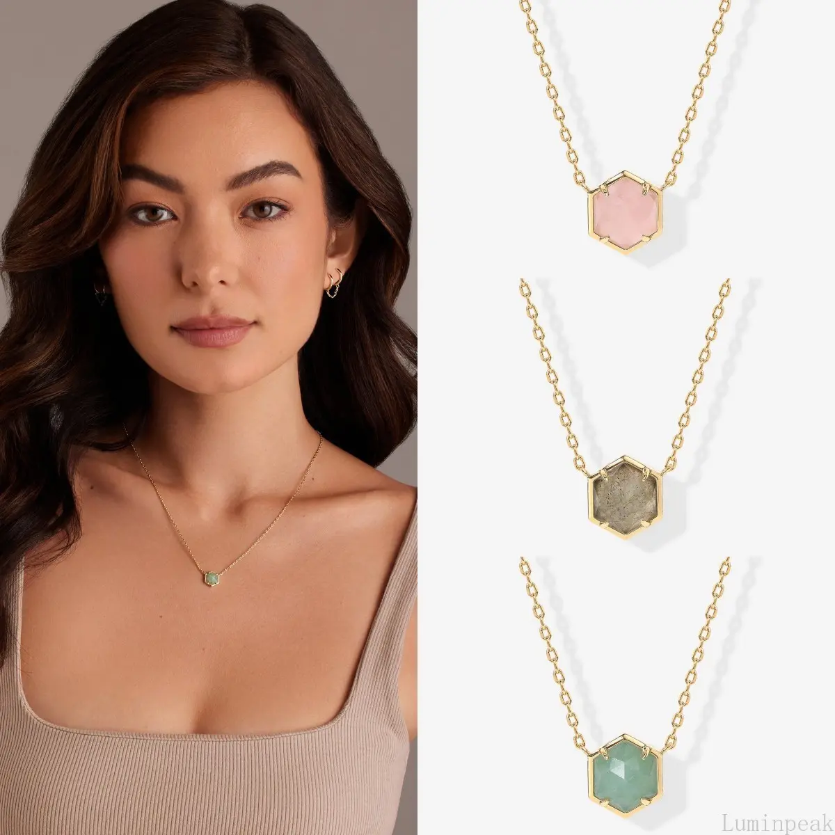 Women's Natural Stone Hexagonal Geometric Pendant Necklace - Casual Chain & Link Design, Delicate for Daily Outdoor Leisure Wear, Minimalist, Chains, Female, Elegant