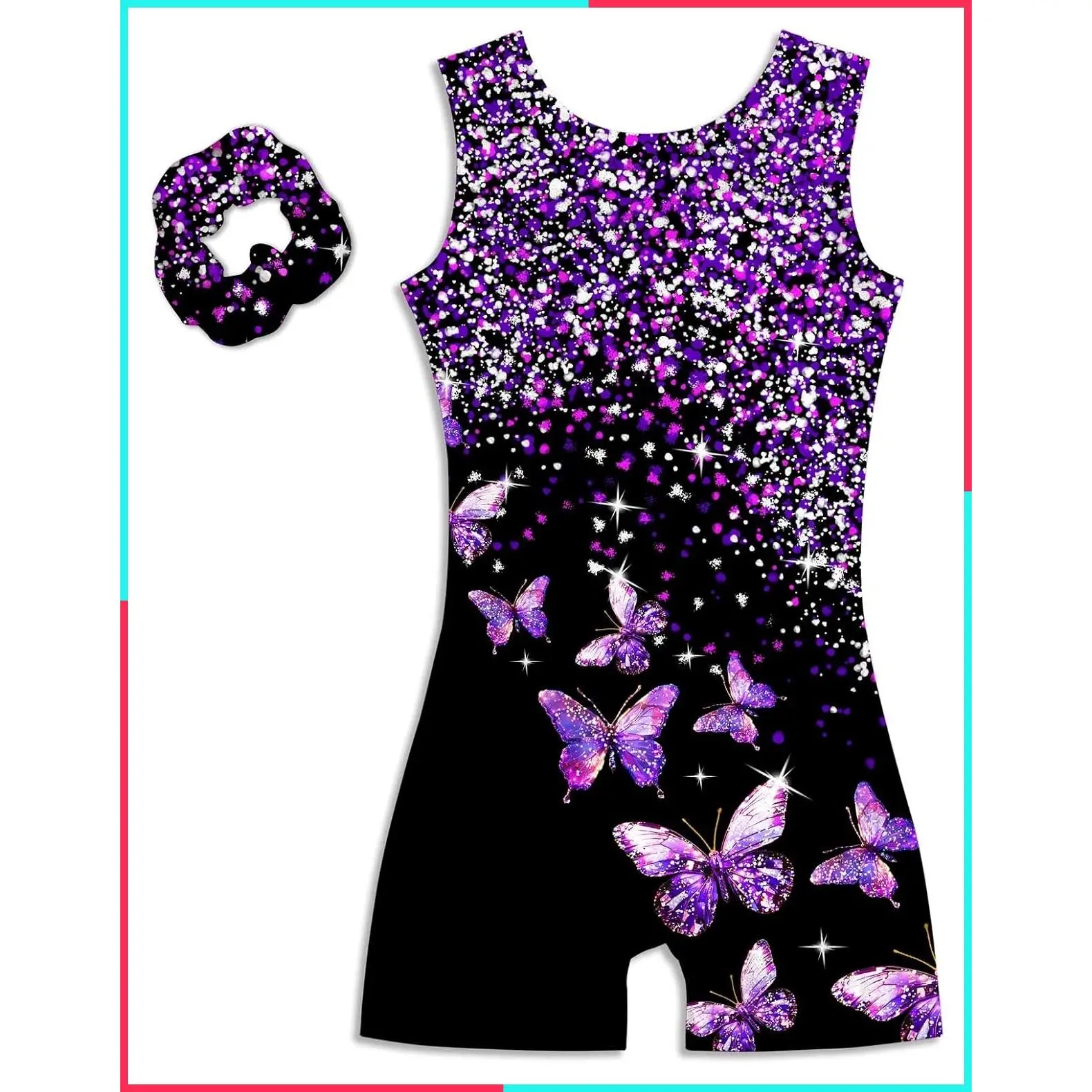 Girls' 4-12Y Gymnastic Leotards with Hair Scrunchie - Active Biketards