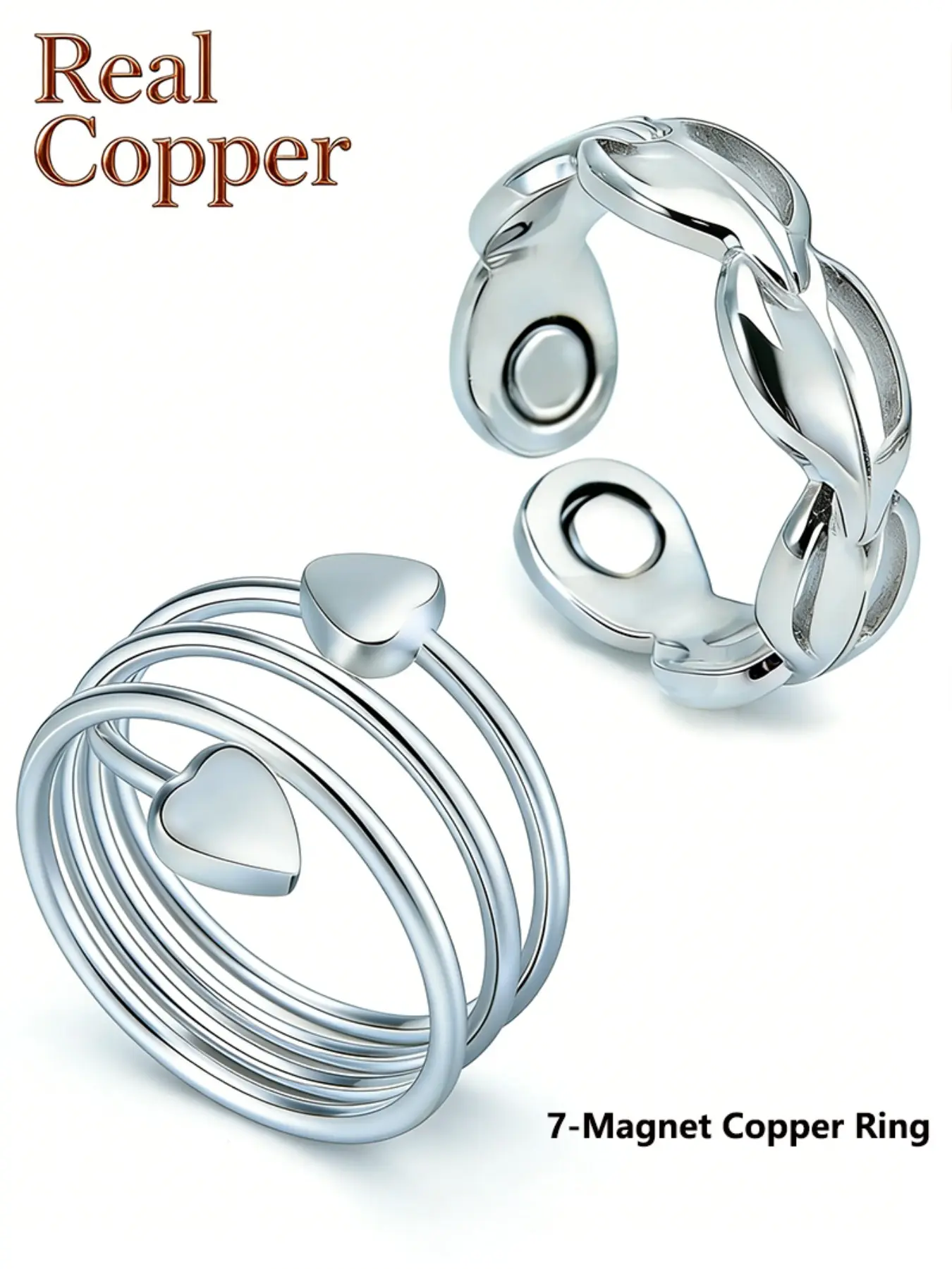 Vintage Copper Color Women's Magnetic Stackable Rings Set, Adjustable Strong Magnet Trendy Metal Jewelry, Casual All-Season Gift