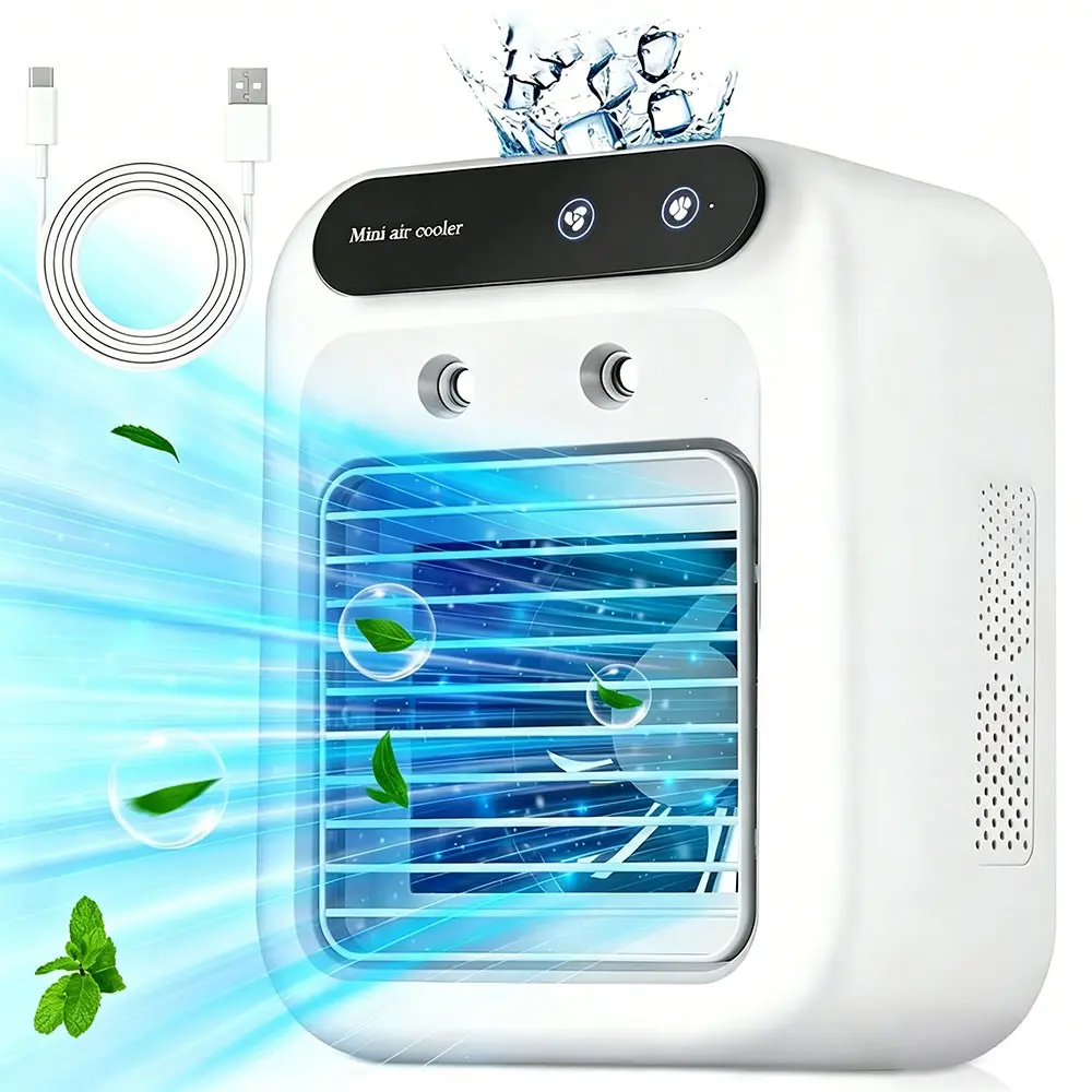 Mini Desktop Air Cooler, Office Spray Humidifier Fan, Rechargeable Misting Fans, 2-Speed Wind, 1800mah Rechargeable, Suitable for Office, Study, Indoor/outdoor Use
