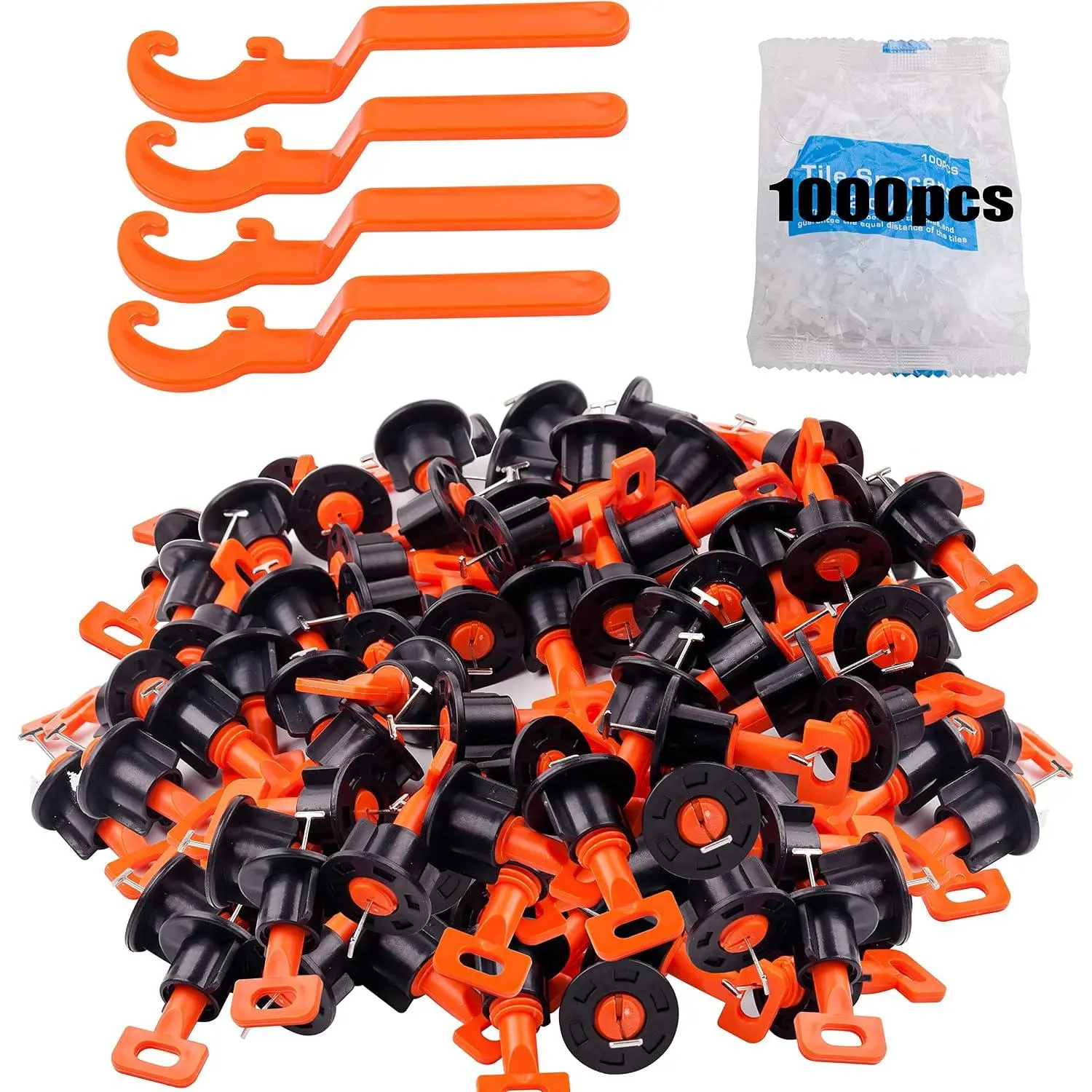 Tile Leveling System Kit with 200 count Tile Leveler | 4 Special Wrenches & 1000 count 2mm Tile Spacers