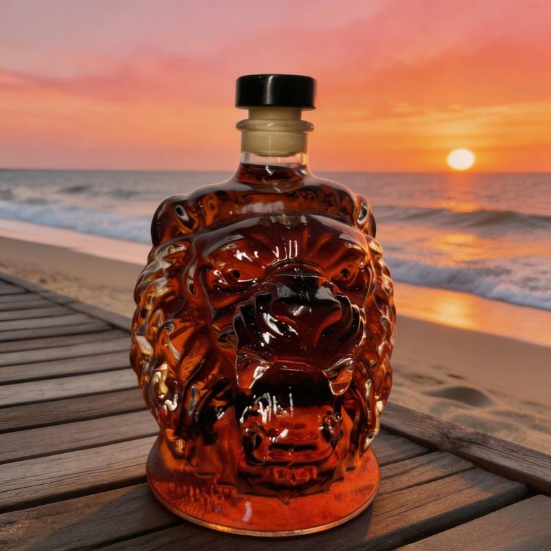 Creative Transparent Glass Lion Head Liquor Bottle Irregular Shape Sealed Wine Bottle Red Wine Bottle Whiskey Vodka Empty Bottle,Unique Home Bar Decor Gift