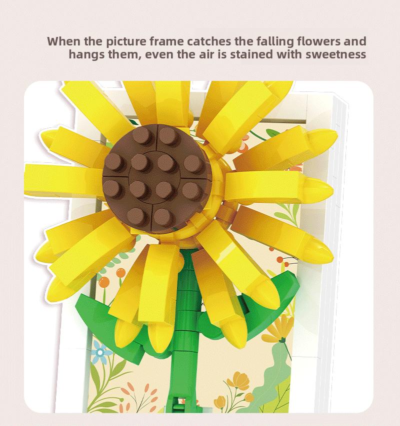 Picture frame, building blocks, bouquet, preserved flowers, carnations, sunflowers, DIY girls' holiday