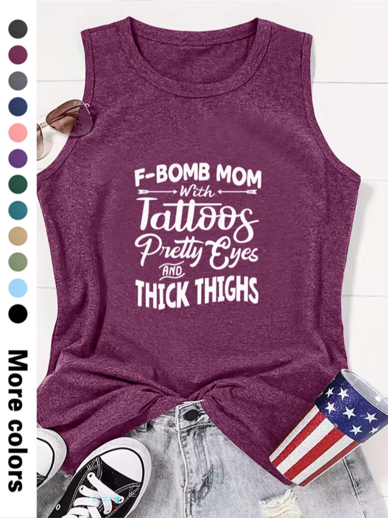 Women's Letter Print Round Neck Tank Top, Summer Clothes Women, Casual Sleeveless Crew Neck Top for Summer, Women's Top for Daily Wear