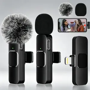 2 pcs Wireless Lavalier Microphones for iPhone, Android, iPad - Mini Wireless Clip-on Microphones Crystal Clear Sound Quality for Recording, Live Streaming,Vlog