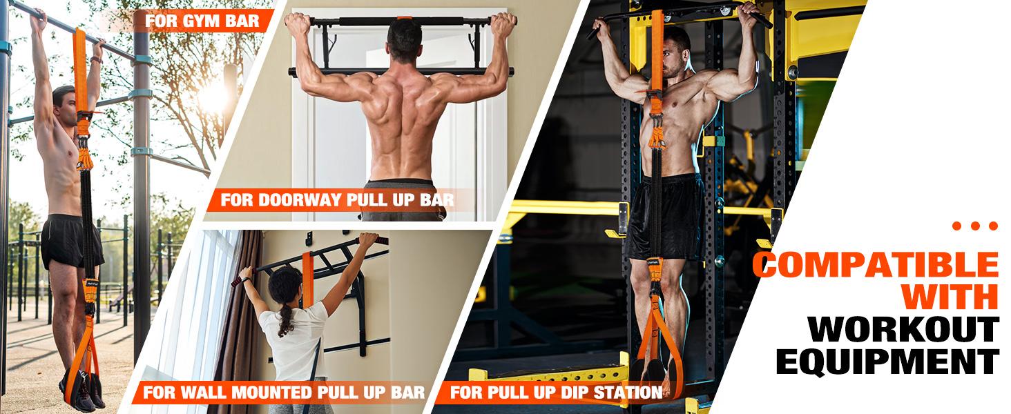 Home Gym Fitness Exercise Strength Training -Two Foots Pull Up Assistance Bands, Heavy Duty Resistance Band for Pull Up Bar, Adjustable Weight/Size with Fabric Feet/Knee Rest, Bands for Pull Up Assist for Strength Training, Pull Up