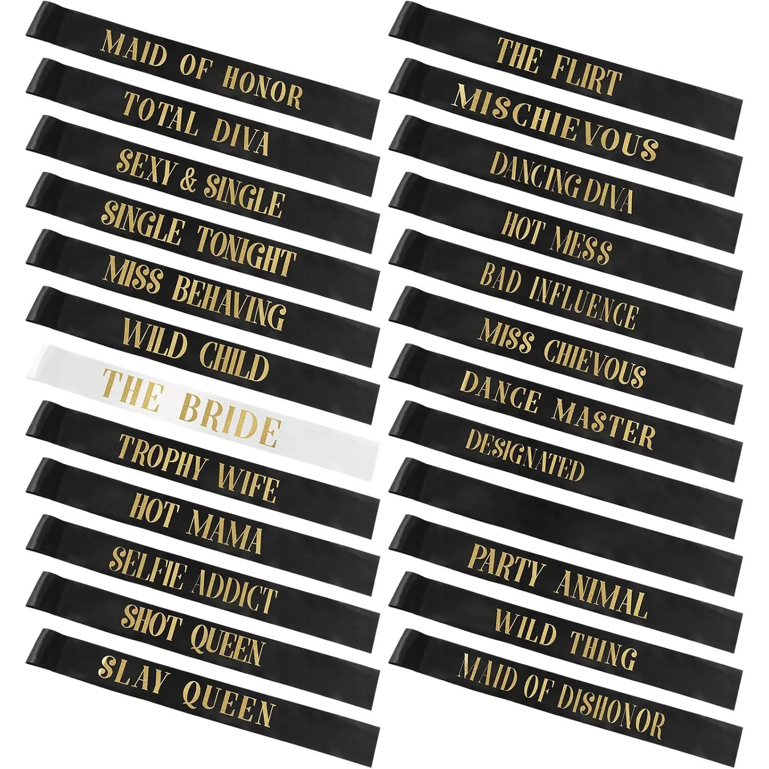 24 Pcs Bride Sash Bachelorette Party Bridesmaid Sashes Set Bridal Team Sash Bridal Shower Decorations Bride Gifts for Bridesmaids Maid of Honor(White Black)