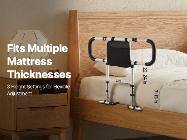 Bed Rail for Elderly, Foldable & Extendable Bedside Assist Rail with Side Handles & PU Handrail, Adjustable Height Carbon Steel Pipe Bedside Cane, Senior Bed Bar Fits King, Queen, Full, Twin