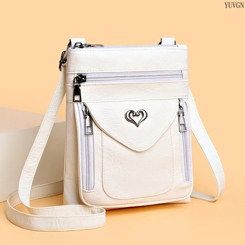 Women's Solid Color Heart Metal Decor Vertical Crossbody Phone Bag - Multi-Zipper Pocket Casual Mini Sling Purse, Adjustable Strap Lightweight Gym Crossbody Bags for Women for Cards, Cellphone & Small Essentials, Casual Crossbody Bags, Chic Crossbody Purs