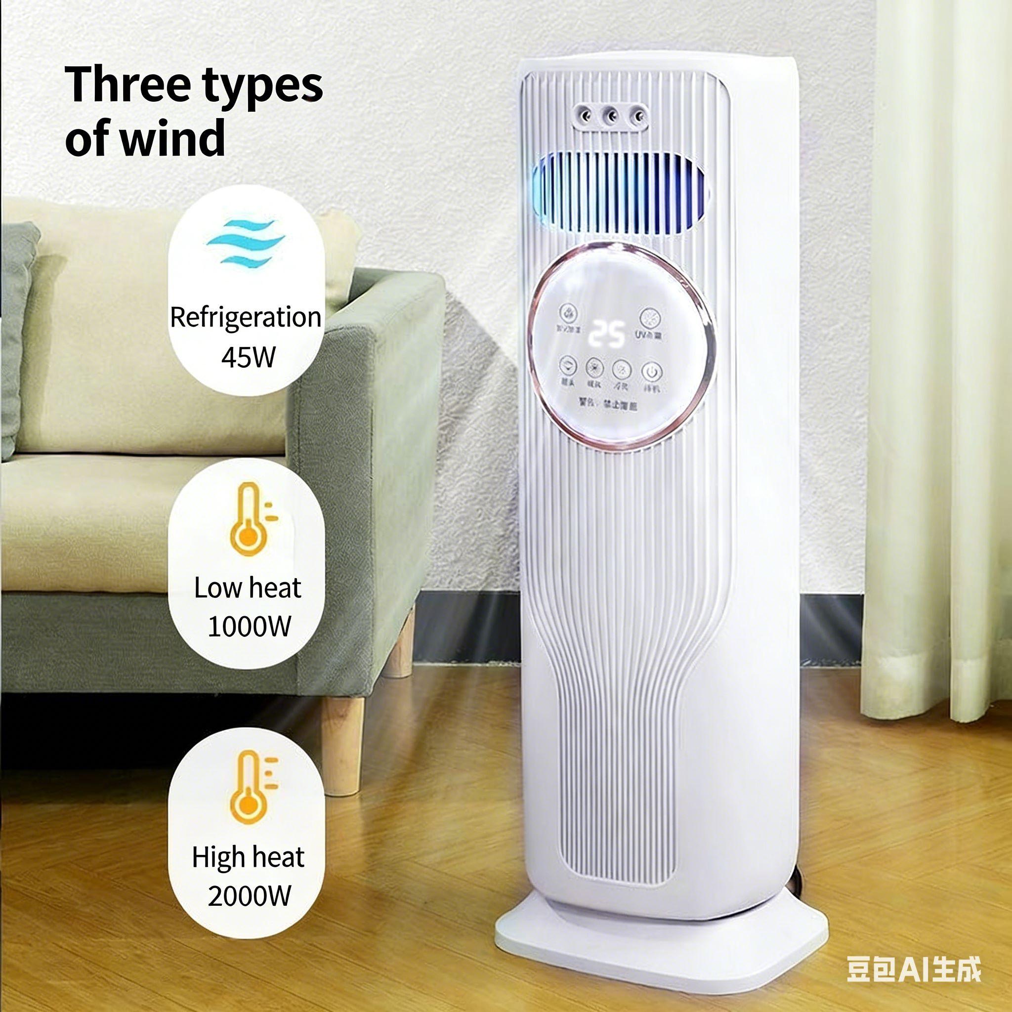 Bladeless 2-in-1 Tower Fan and Heater – 3 Fan Speeds, 2 Heat Options, Remote Included, Ice/Water Cooling, Sleek Modern Design, Energy Saving – All-Season Comfort for Home, Living Room, Dorm – Safe, Quiet & Efficient Heating & Cooling