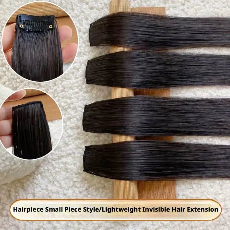 Women's Synthetic 1-Piece Mini Short Smooth Straight Hair Extensions - Invisible Clip, Lightweight, Seamless, Volume-Boosting, Black, High Temp Wire, Mini Size, for Daily Wear