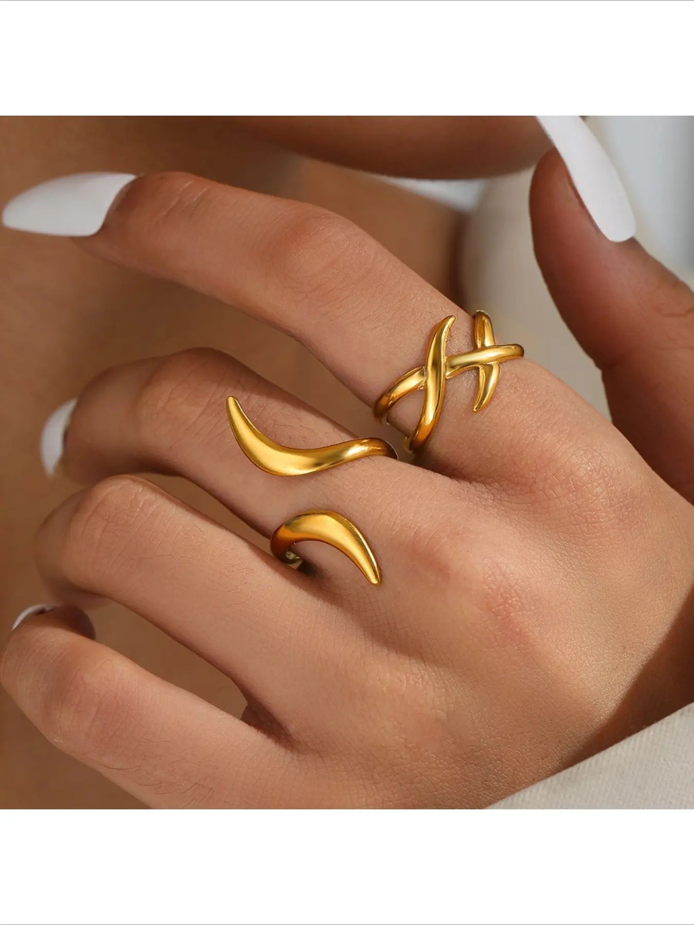 Hot Selling Simple Geometric Lines Irregular Cross Thumb Ring Jewelry Adjustable Open Ring for Women Men Fashion Accessories Trendy Minimalist Design