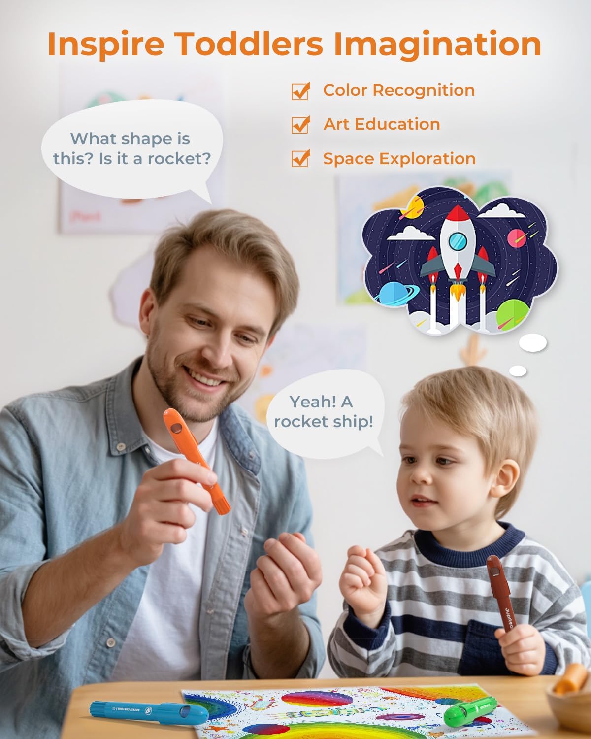 24/18/12Colors Twist Rocket Crayons for Toddlers, Non-Toxic Washable Crayons with Storage Bucket, Ultra-Smooth and Easy to Hold Art Supplies for Toddlers and Preschool Kids age 1-3 2-4 4-8 ,Colorful Precision Pens , markers for coloring