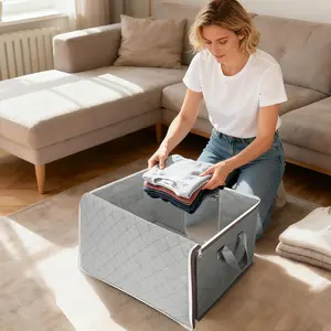 2 Pack Clothes Storage Bags, 16 Gallon Storage Containers with Reinforced Handle, Sturdy Zipper, Closet Organizer for Blanket, Comforter, Pillow, Bedding (Grey, 2 Pack)