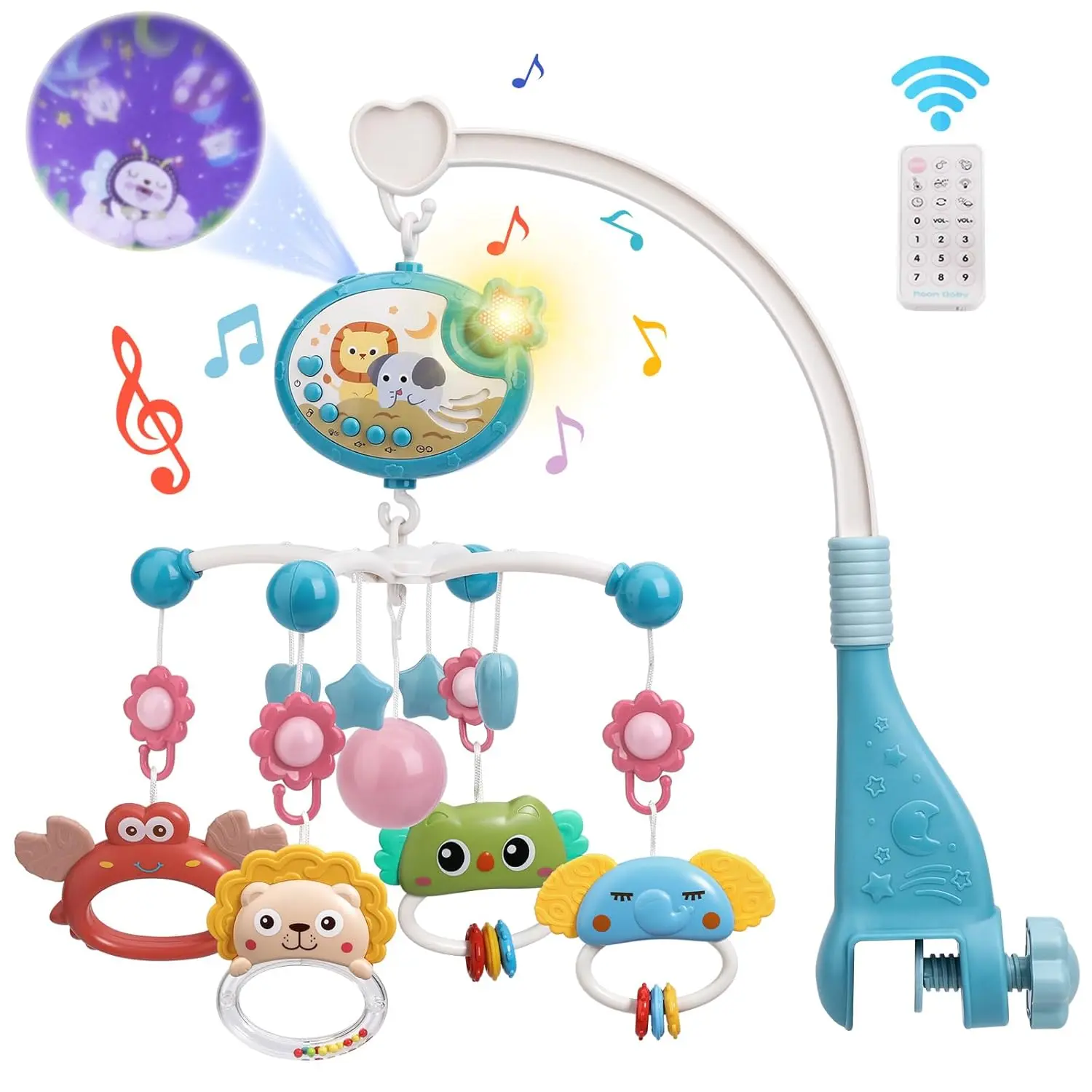 Mini Tudou Crib Mobile with Music and Lights,Baby Mobile  Crib with Hanging Rotating Rattle Toy,Star Projection,400 Lullabies and Timing Function,Remote Control Baby Crib Mobile  Boys Girls