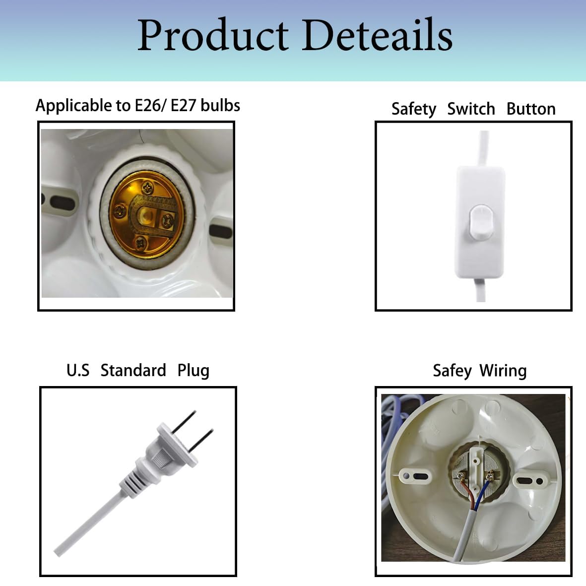 Light Bulb Socket with Cord,E26/ E27 Lamp Base Desktop 20ft Light Socket with Cord Light Bulb Base E26/ E27 Lamp Base Desktop 20ft Include Screw Cord On/Off  ,Light Socket with Cord (1)