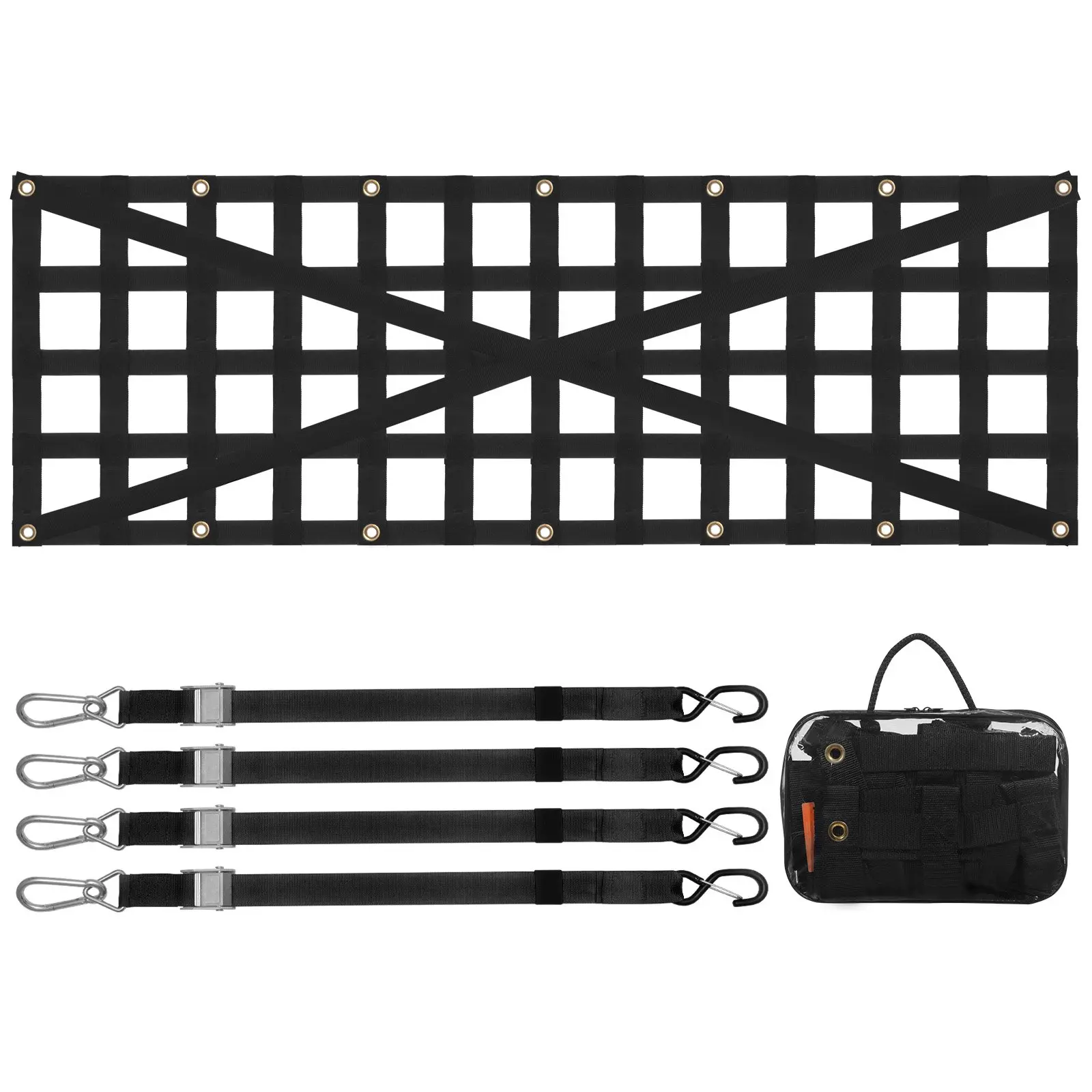 Tailgate Net, 54 inx 18 in, Heavy Duty Cargo Net for Truck Bed with 4 Adjustable Telescopic Straps, Cross-reinforced Design, Extendable Durable, Suitable for Pickup, Truck, Trailer, Jeep, SUV