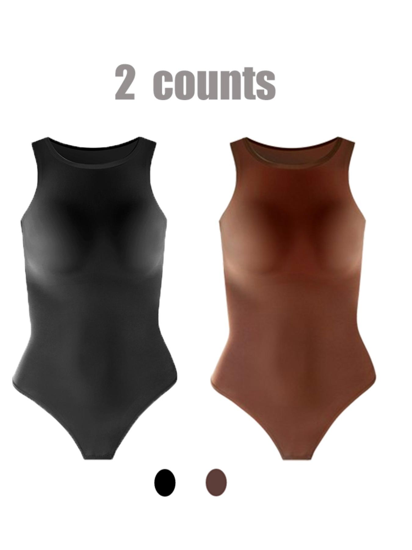 Women's Solid Round Neck Bodysuit, Casual Sleeveless Tummy Control Breathable Compression Bodysuit for Daily Wear, Women's Shapewear Clothing for All Seasons