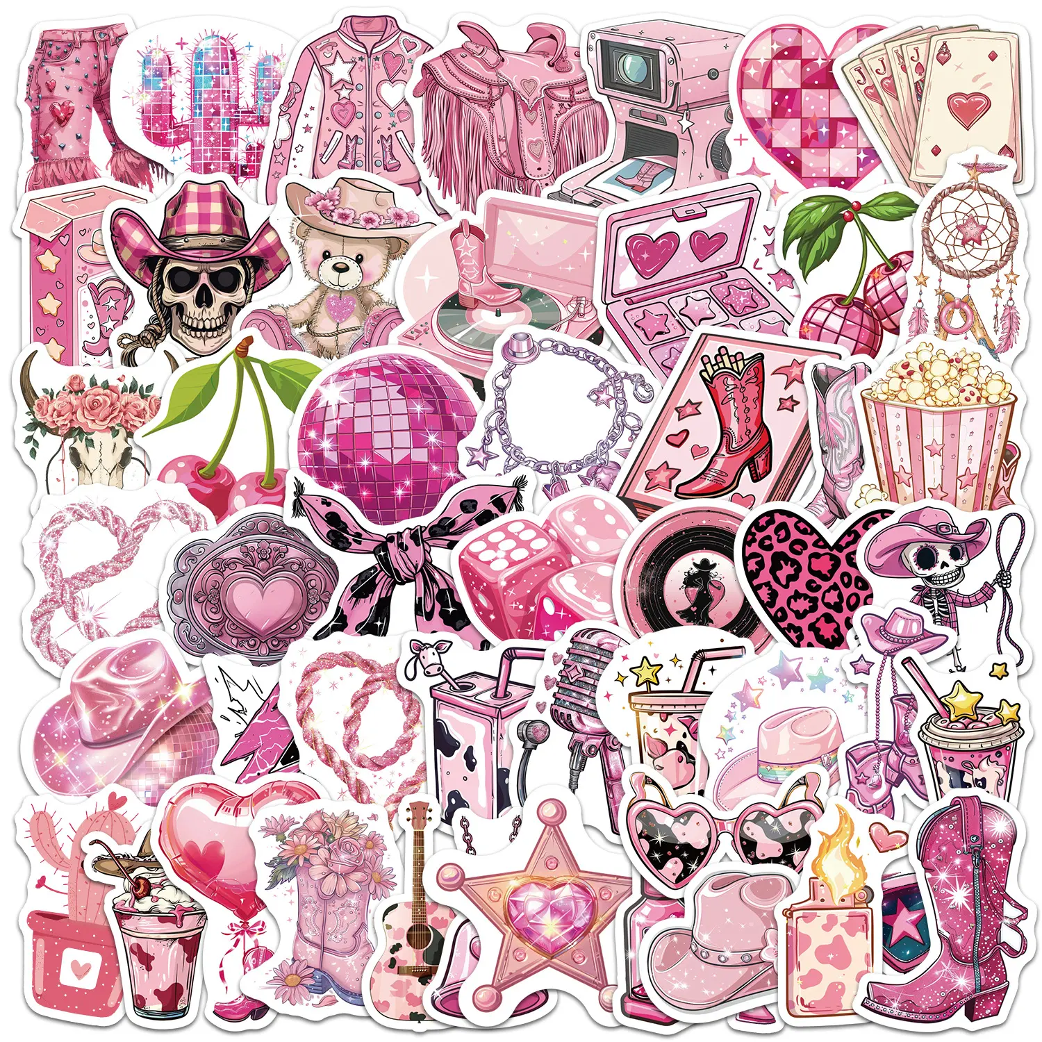 50pcs Pink Denim Office Stickers for Notebooks, Notebooks, and More. A Stylish and Positive Gift for Decorating Journals, Scrapbooks, Laptops, Water Bottles, Cars, Etc.