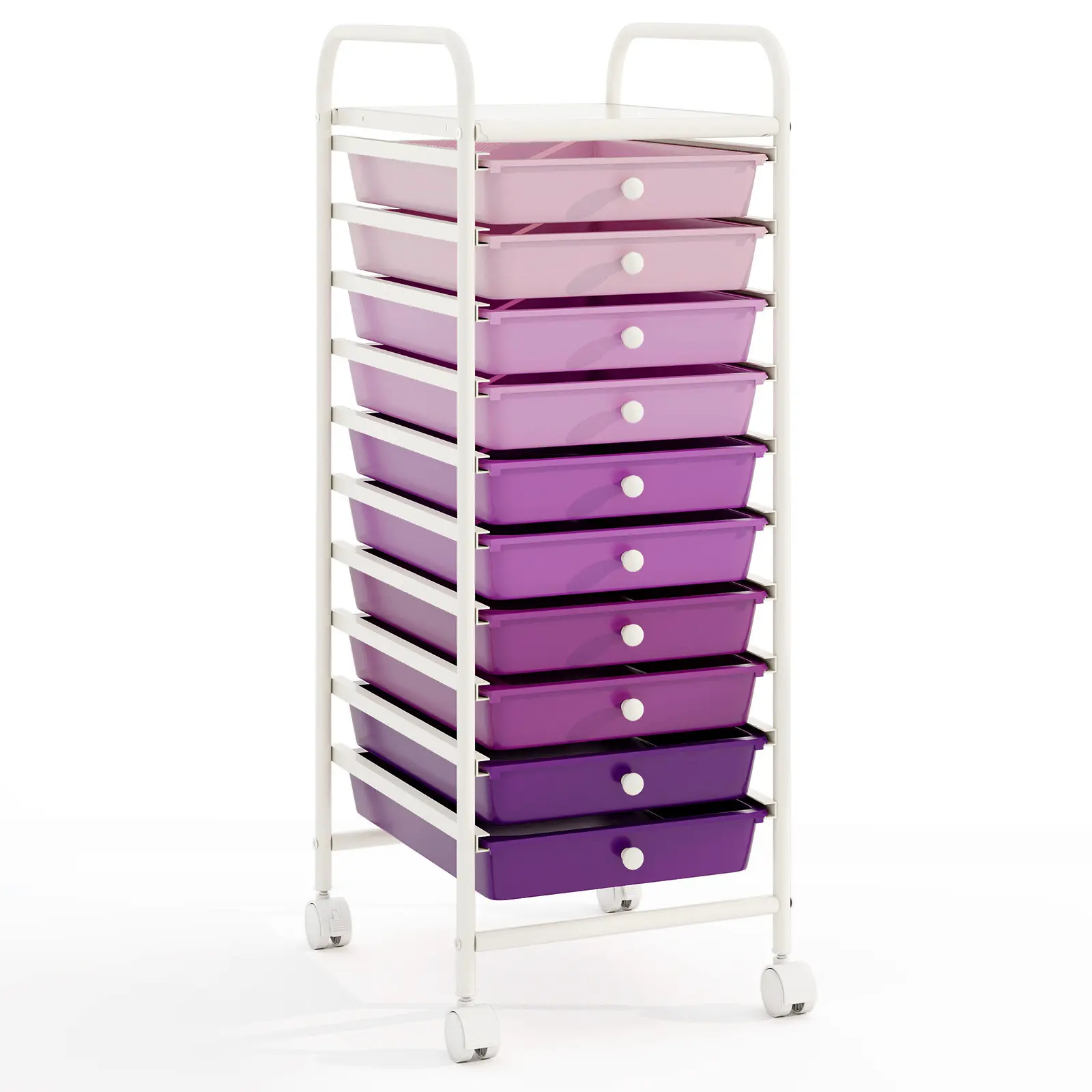MAXMASS 10-Drawer Rolling Storage Cart with Interlocking System, Durable Steel Frame & PP Drawers, 4 Wheels for Easy Movement, Purple Mobile Storage Solution for Cosmetics, Files at Home or Studio