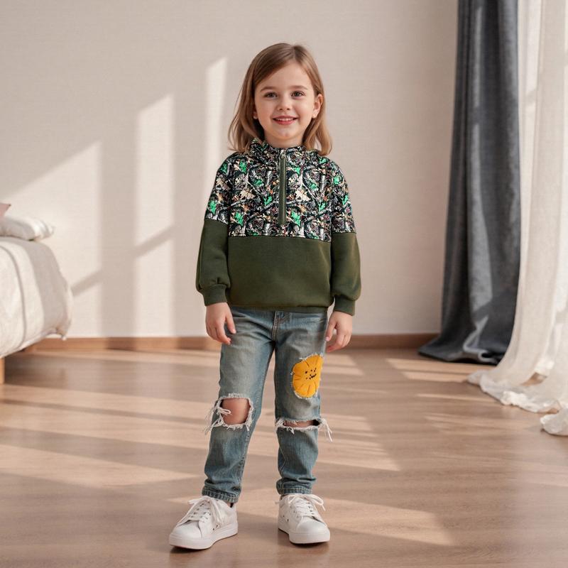 Infant Toddler Baby Girl Boy Camo Hoodie Outfit Half Zipper Long Sleeve Hooded Sweatshirt Casual Pullover Little Kids Hunting Clothes