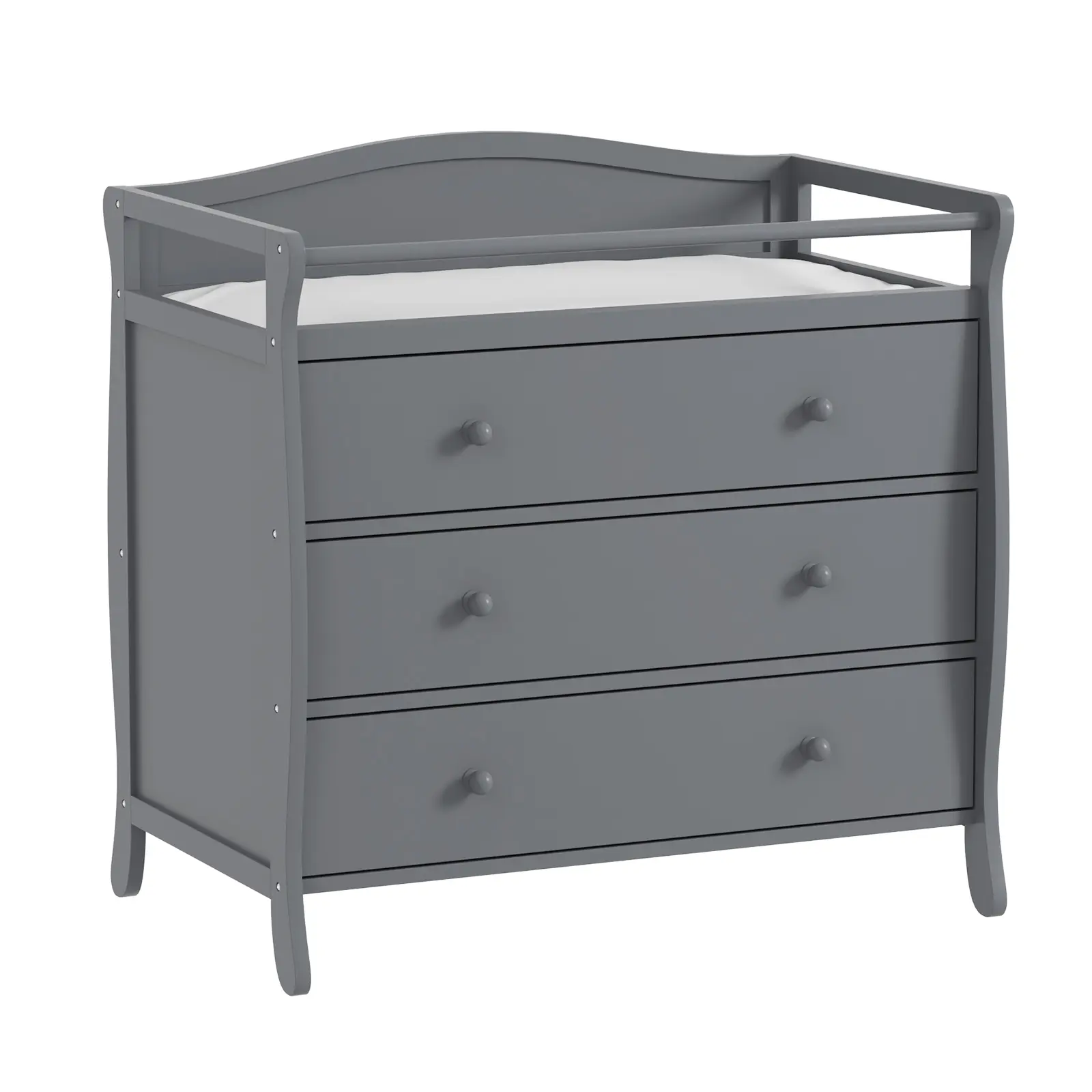 Garvee Modern Wooden Baby Changing Table with 3 Drawers, Safety Rails & Strap – Grey Diaper Station for Nursery or Bedroom